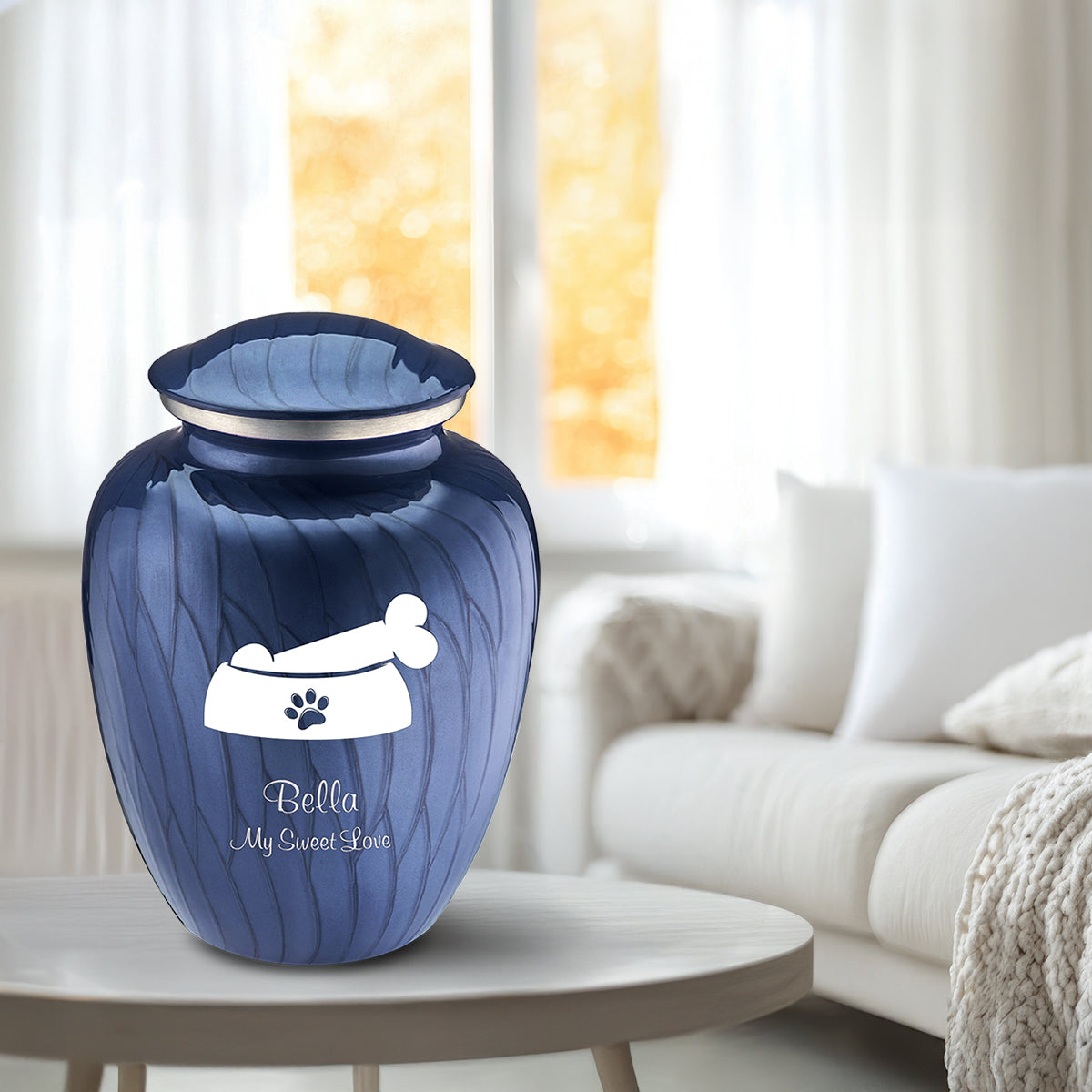 Large Embrace Pearl Cobalt Blue Pet Dog Bone Cremation Urn
