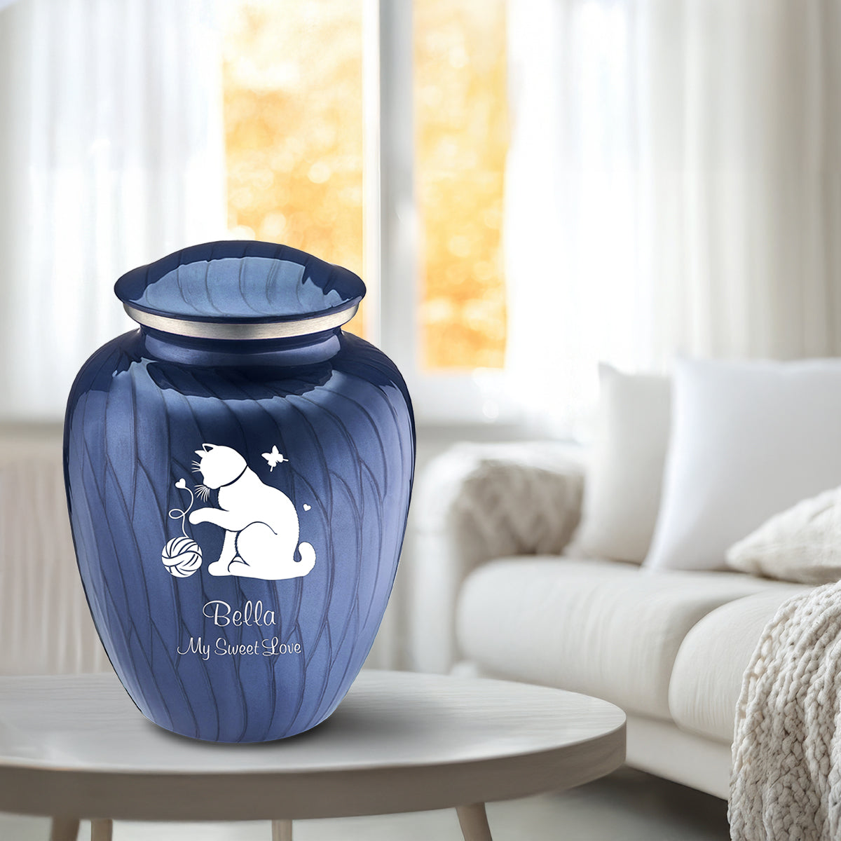 Large Embrace Pearl Cobalt Blue Pet Fun Cat Cremation Urn