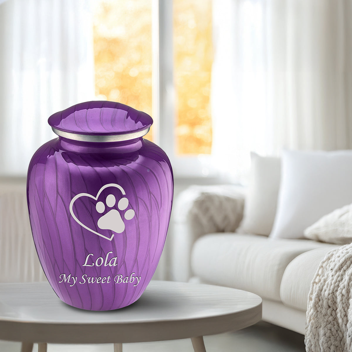 Large Embrace Pearl Purple Single Paw Heart Pet Cremation Urn