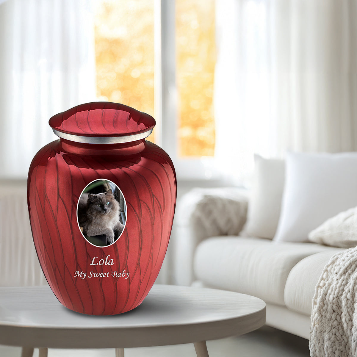 Adult Pet Embrace Pearl Candy Red Portrait Cremation Urn