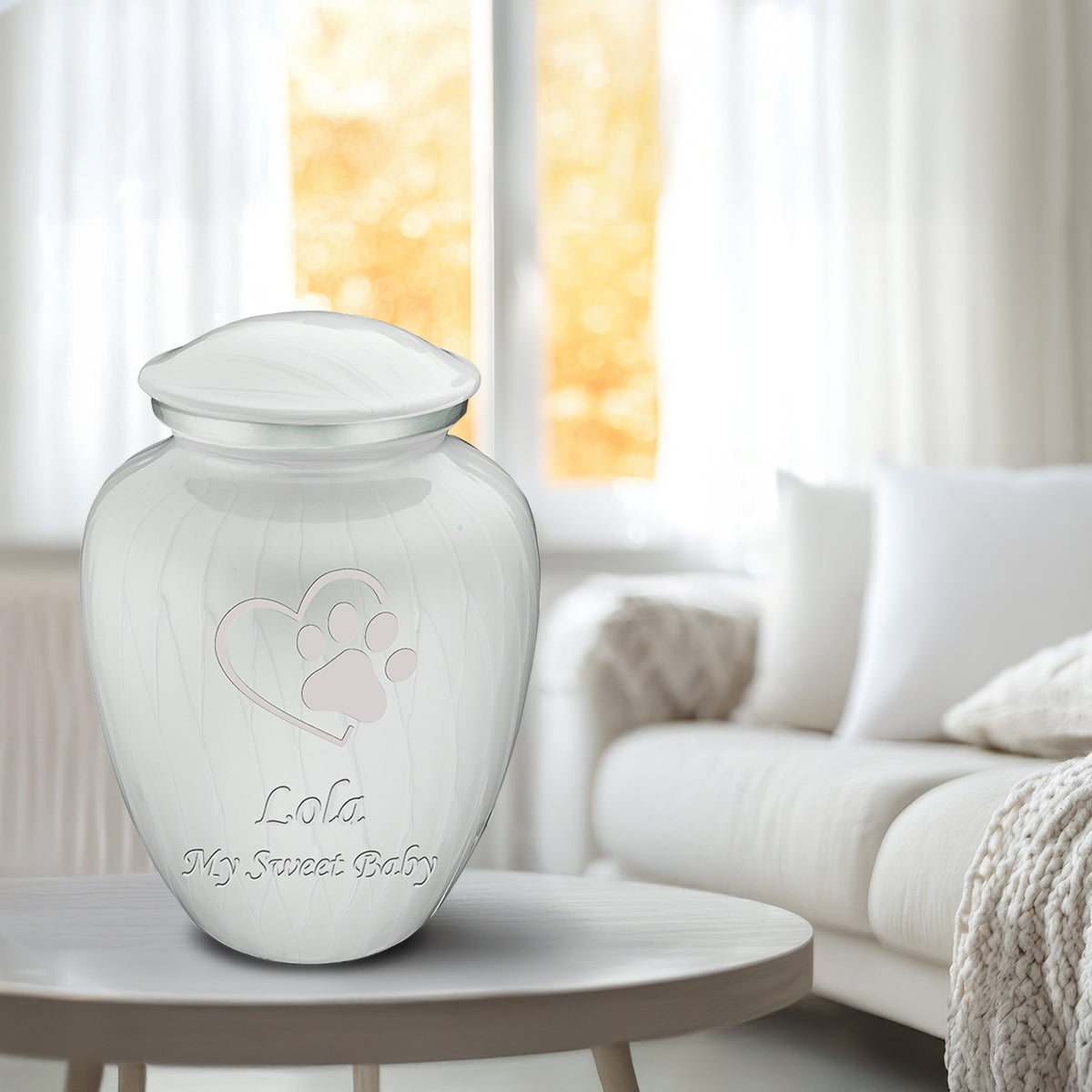 Large Embrace Pearl White Single Paw Heart Pet Cremation Urn