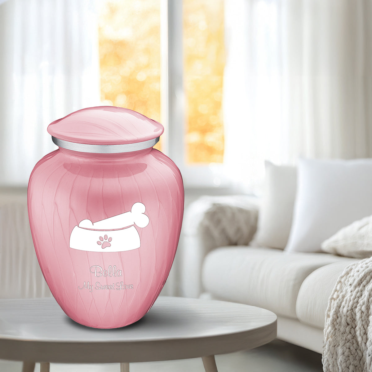 Large Embrace Pearl Pink Pet Dog Bone Cremation Urn
