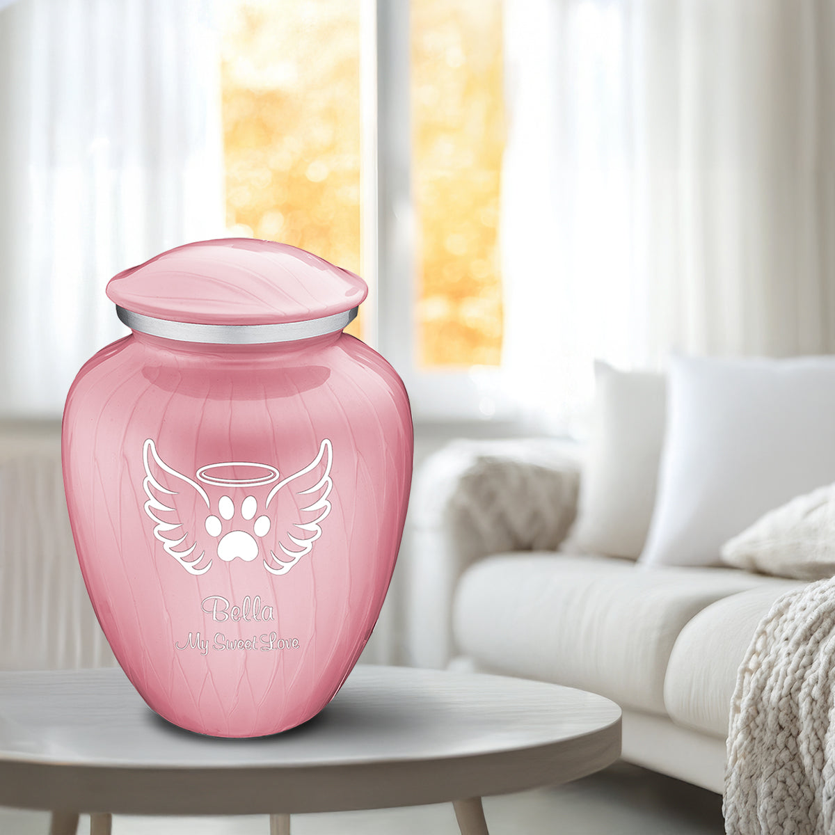 Large Embrace Pearl Pink Pet Angel Wings Cremation Urn