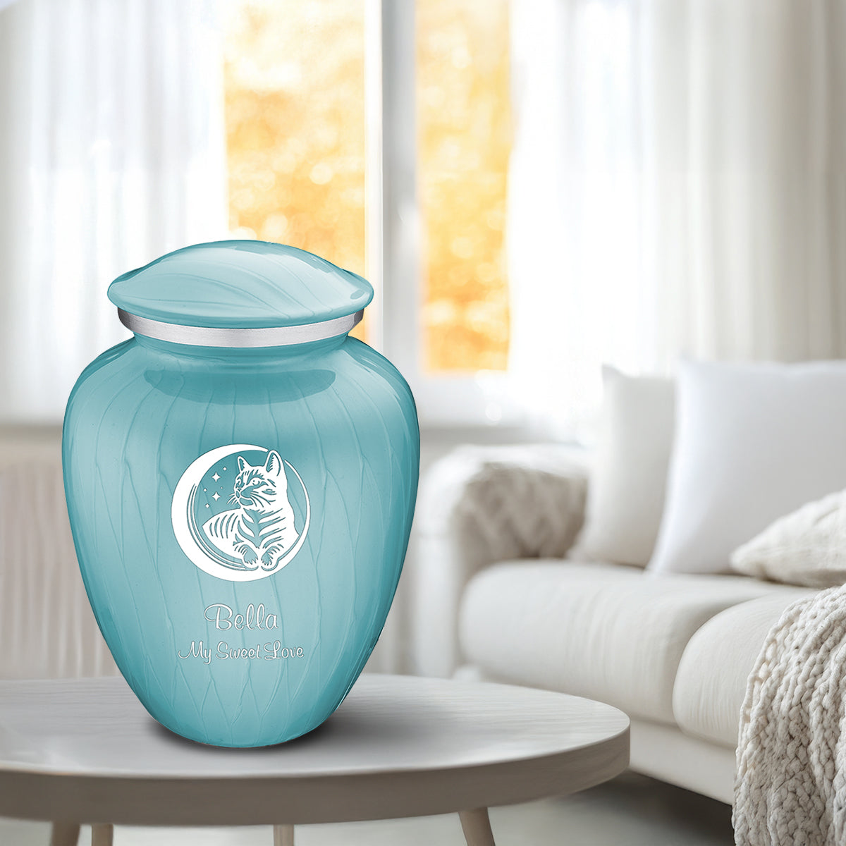 Large Embrace Pearl Light Blue  Pet Cute Cat Cremation Urn