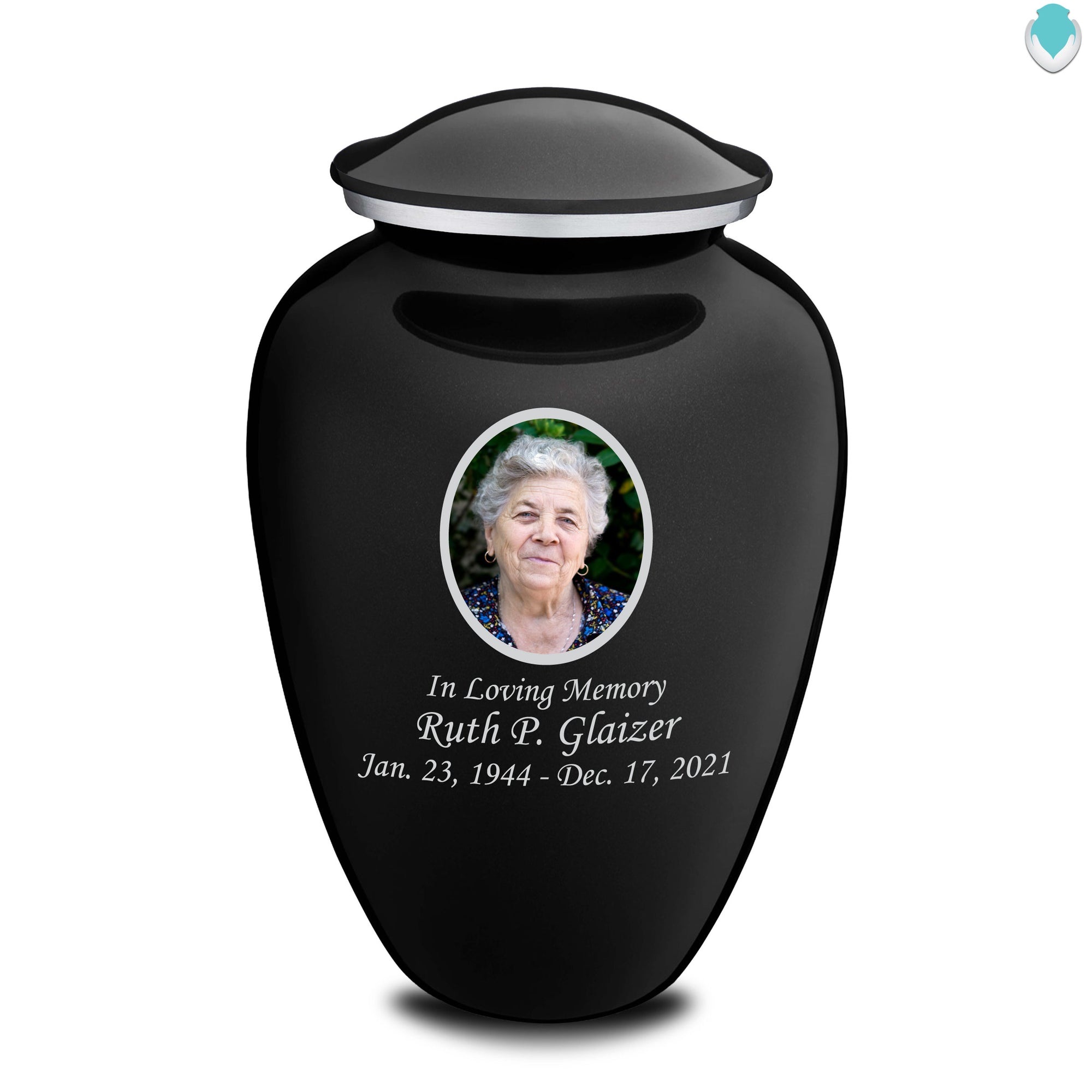 Adult Grace Black Photo Print Cremation Urn for Ashes