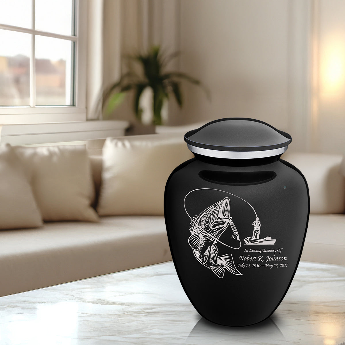 Adult Embrace Black Fishing Cremation Urn