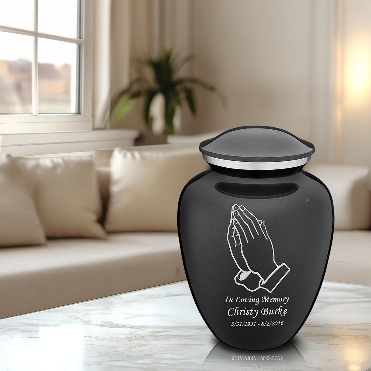 Adult Embrace Charcoal Praying Hands Cremation Urn