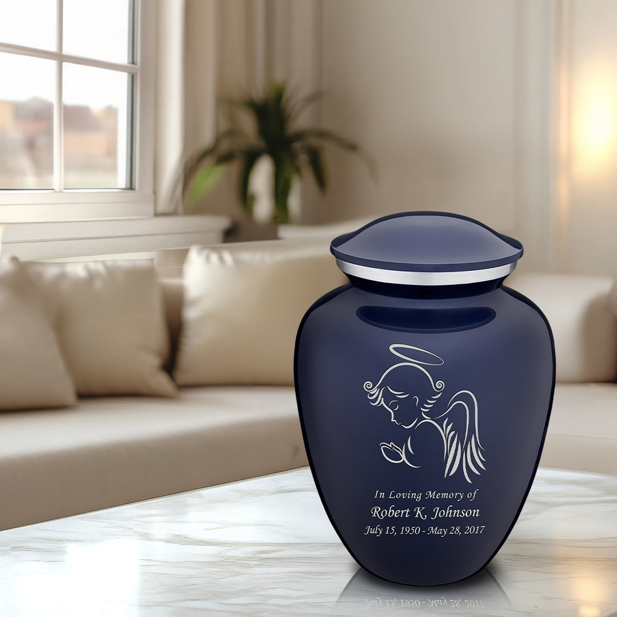 Adult Embrace Cobalt Blue Angel Cremation Urn