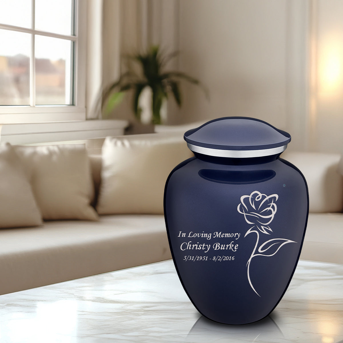 Adult Embrace Cobalt Blue Rose Cremation Urn