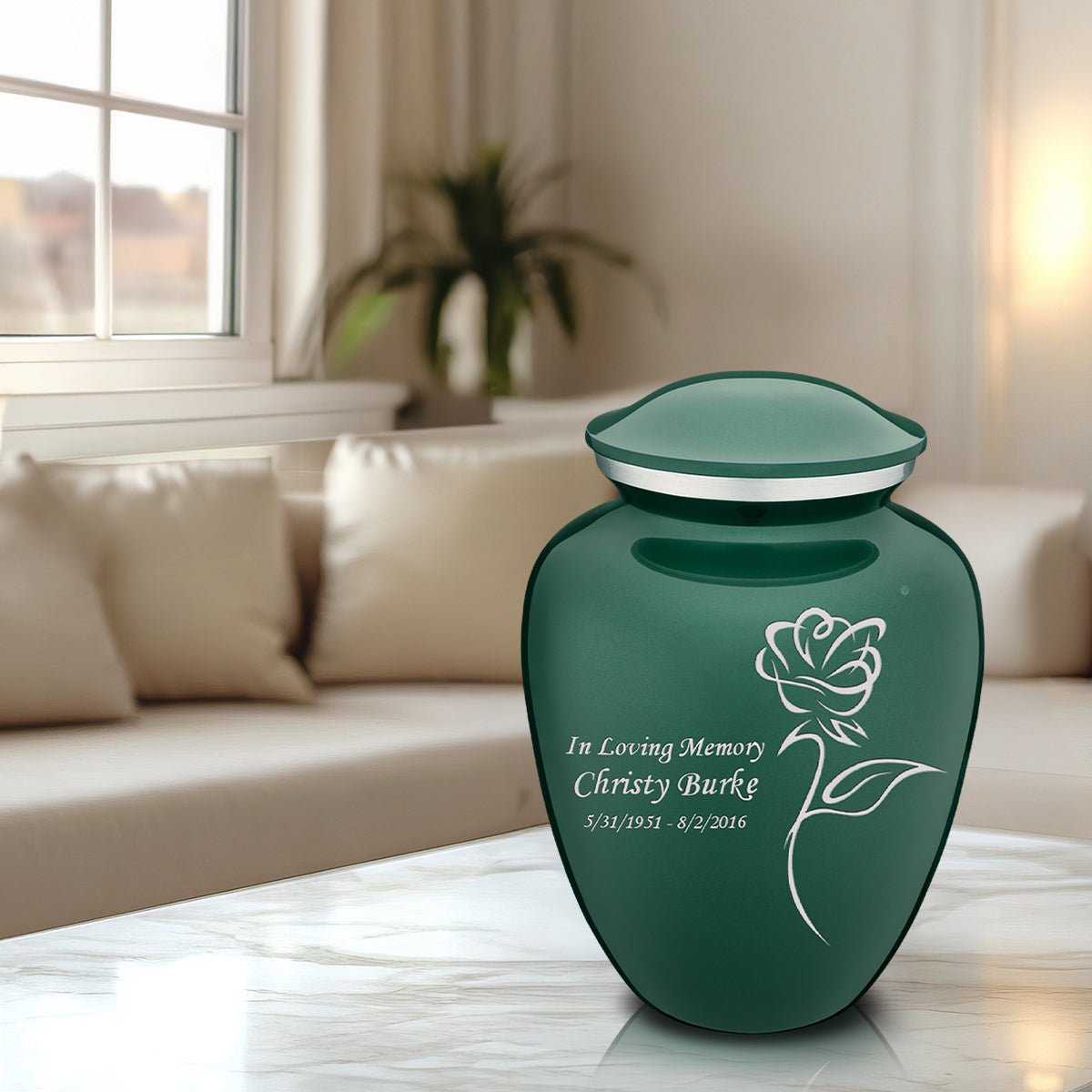Adult Embrace Green Rose Cremation Urn