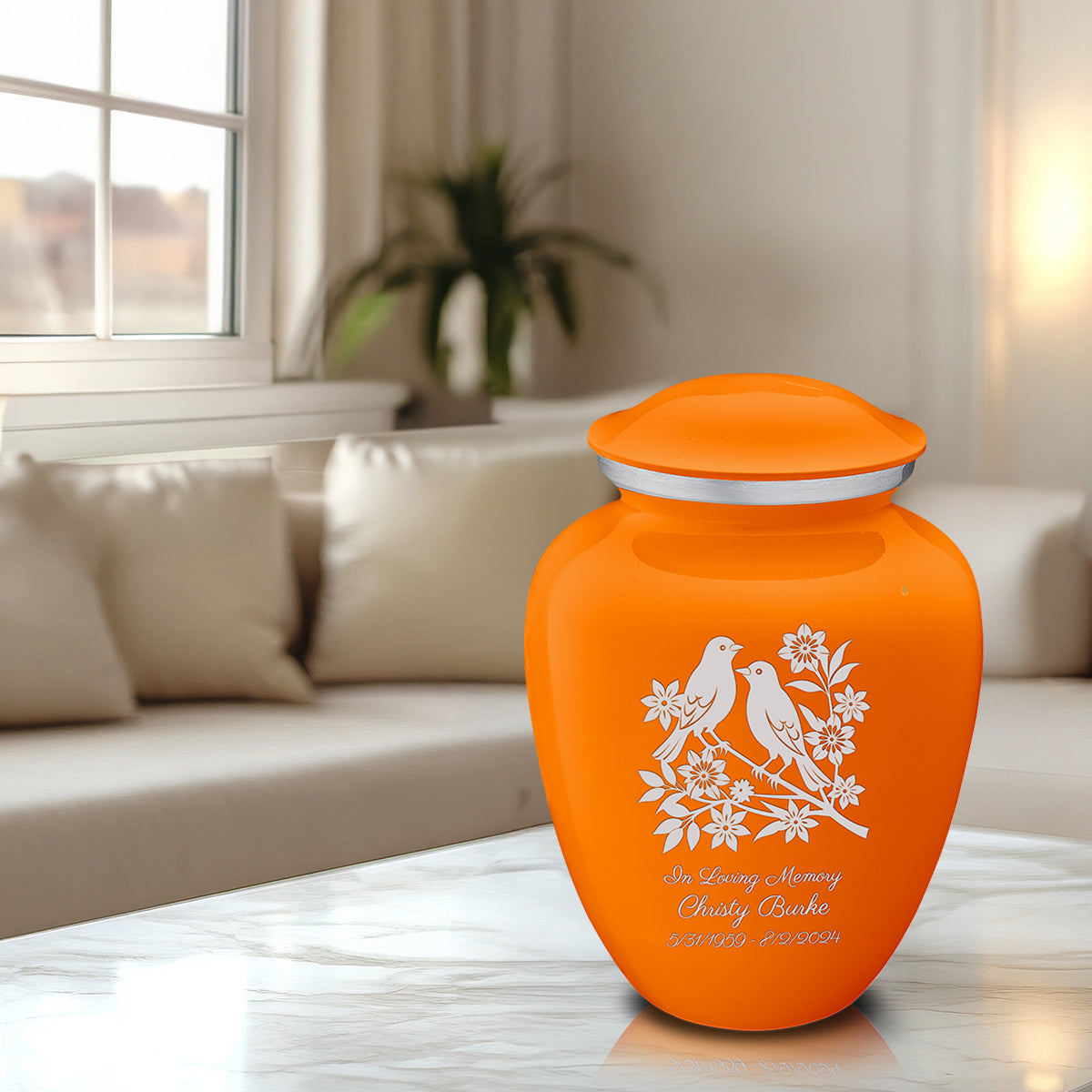 Adult Embrace Burnt Orange Songbirds Cremation Urn