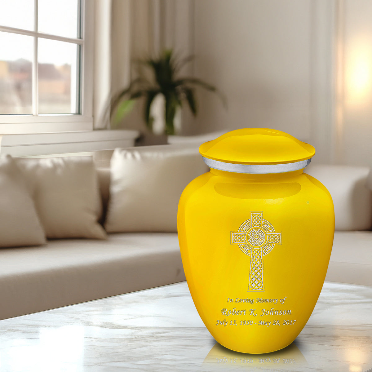 Adult Embrace Yellow Celtic Cross Cremation Urn