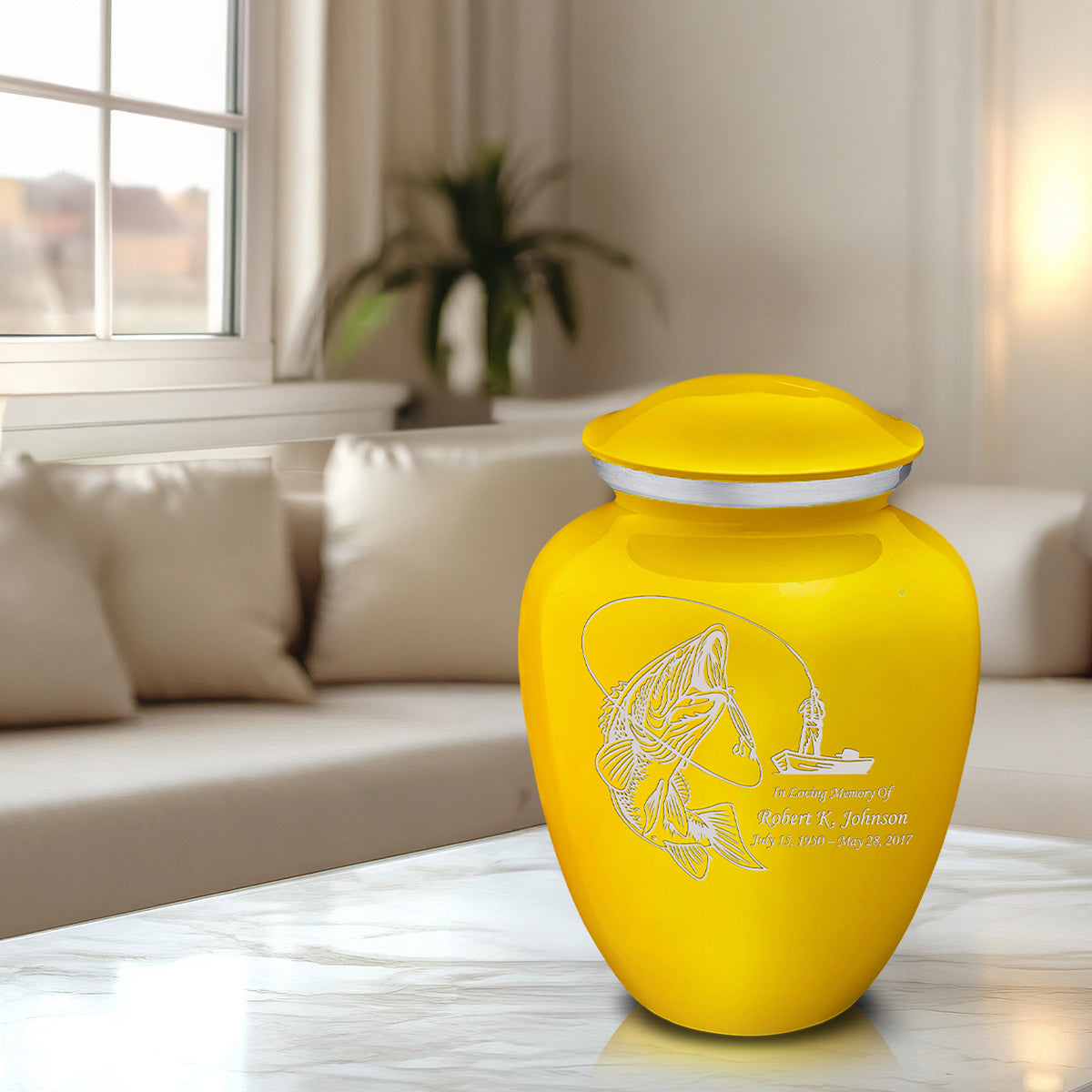 Adult Embrace Yellow Fishing Cremation Urn