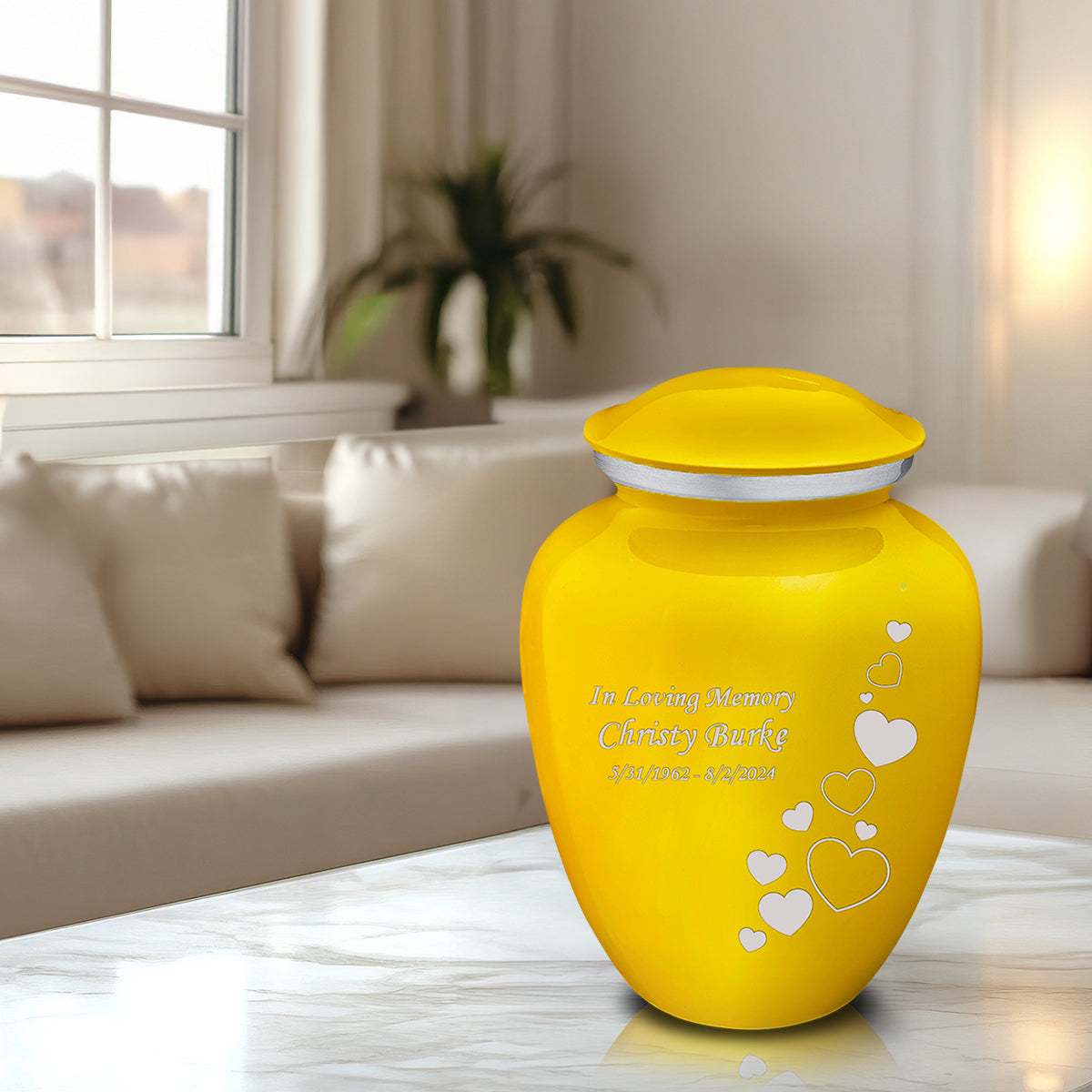 Adult Embrace Yellow Floating Heart Cremation Urn