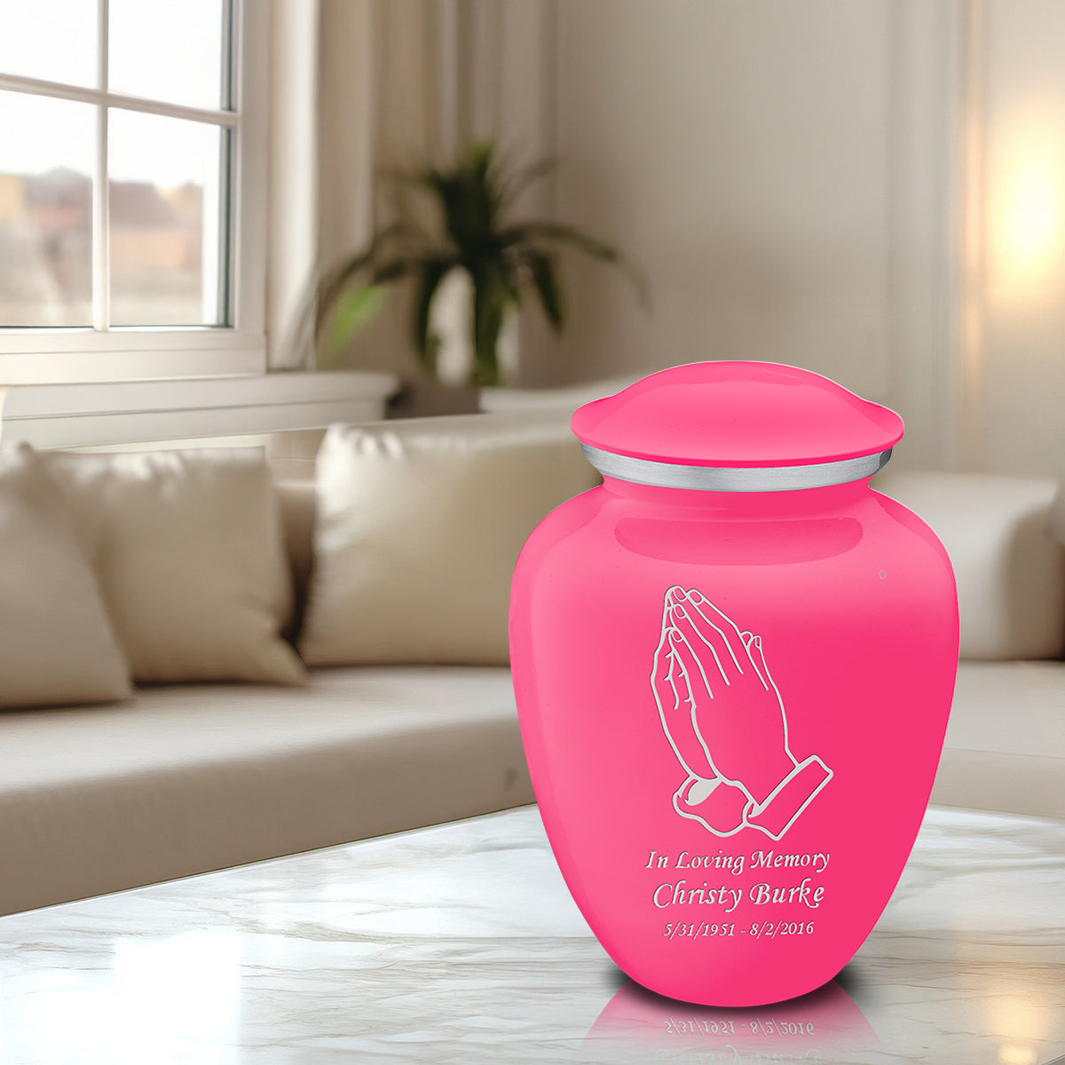 Adult Embrace Bright Pink Praying Hands Cremation Urn