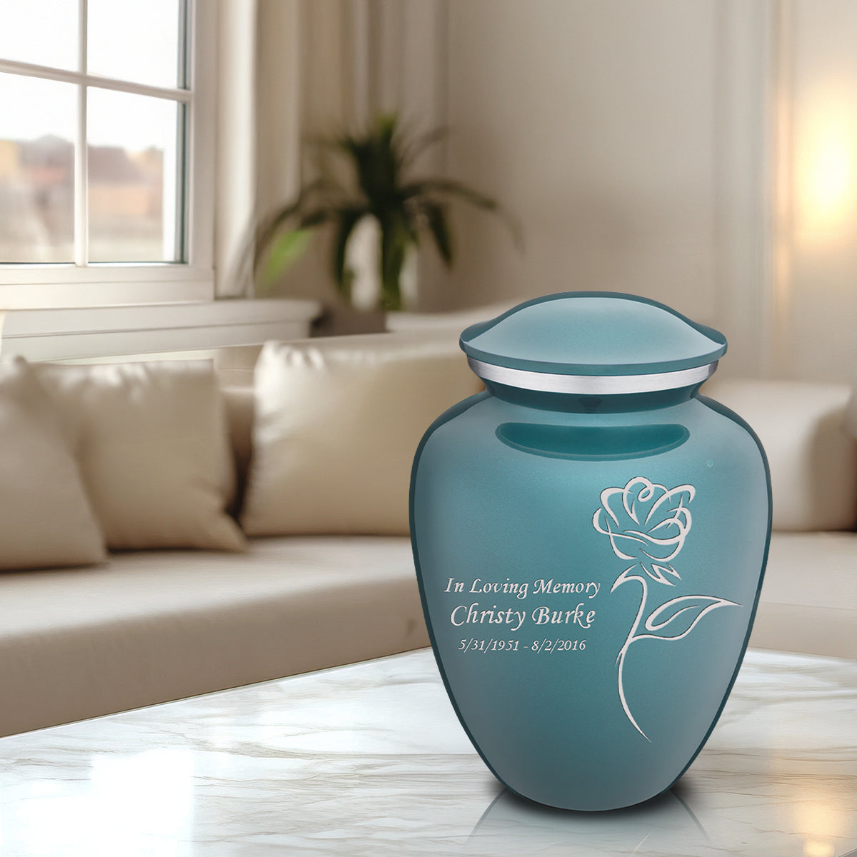 Adult Embrace Teal Rose Cremation Urn