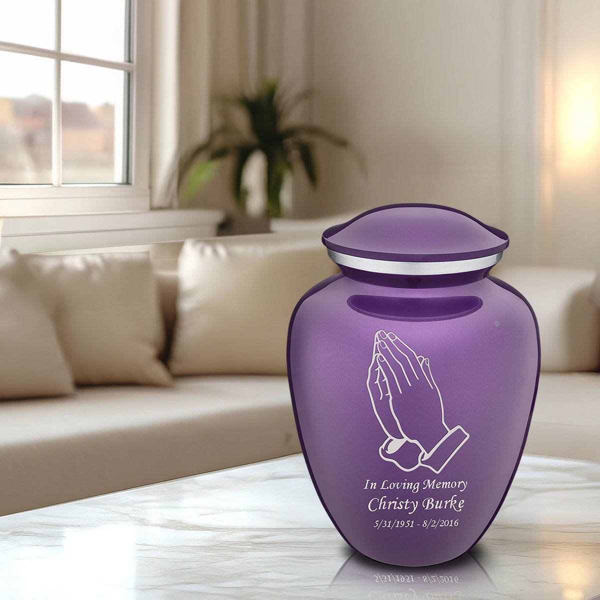Adult Embrace Purple Praying Hands Cremation Urn