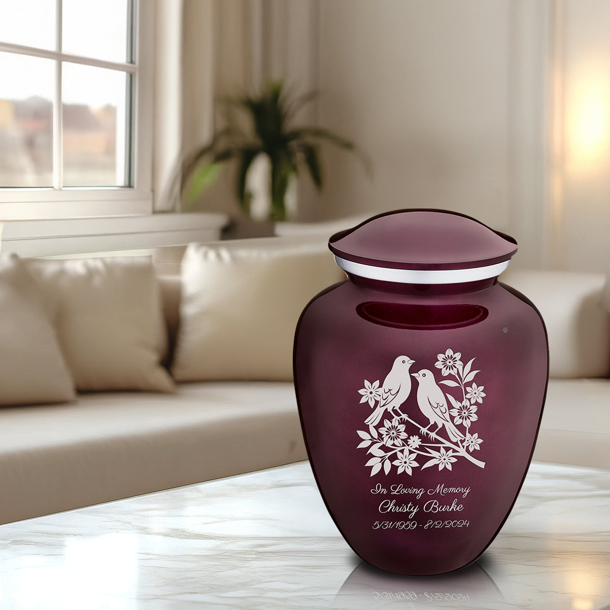 Adult Embrace Cherry Purple Songbirds Cremation Urn