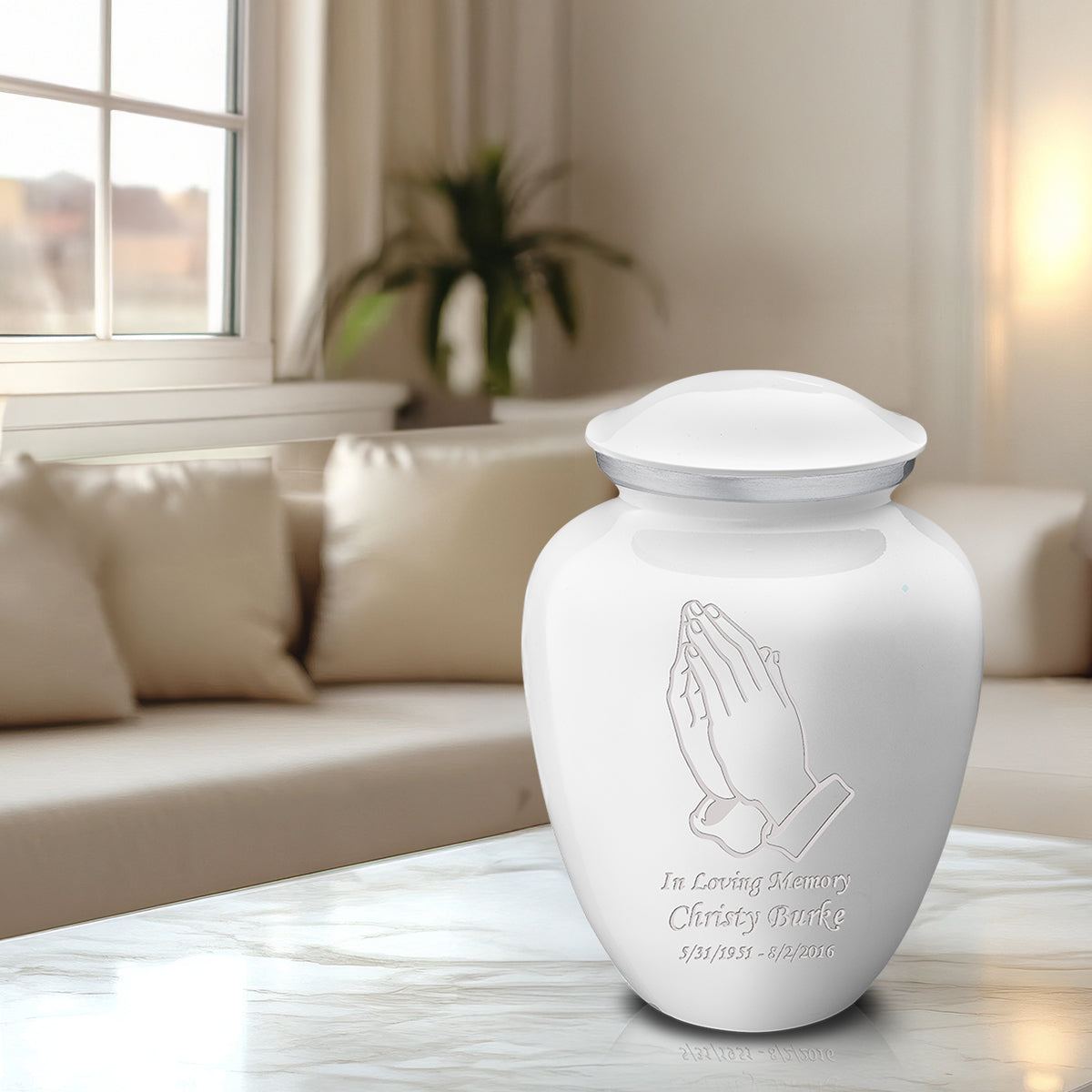 Adult Embrace White Praying Hands Cremation Urn
