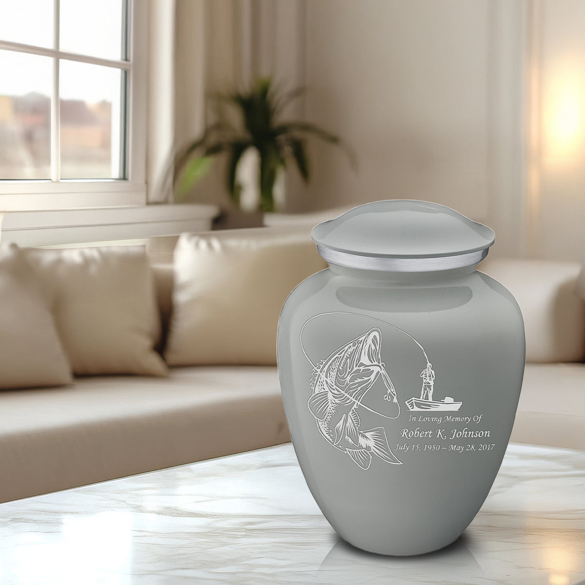 Adult Embrace Slate Grey Fishing Cremation Urn