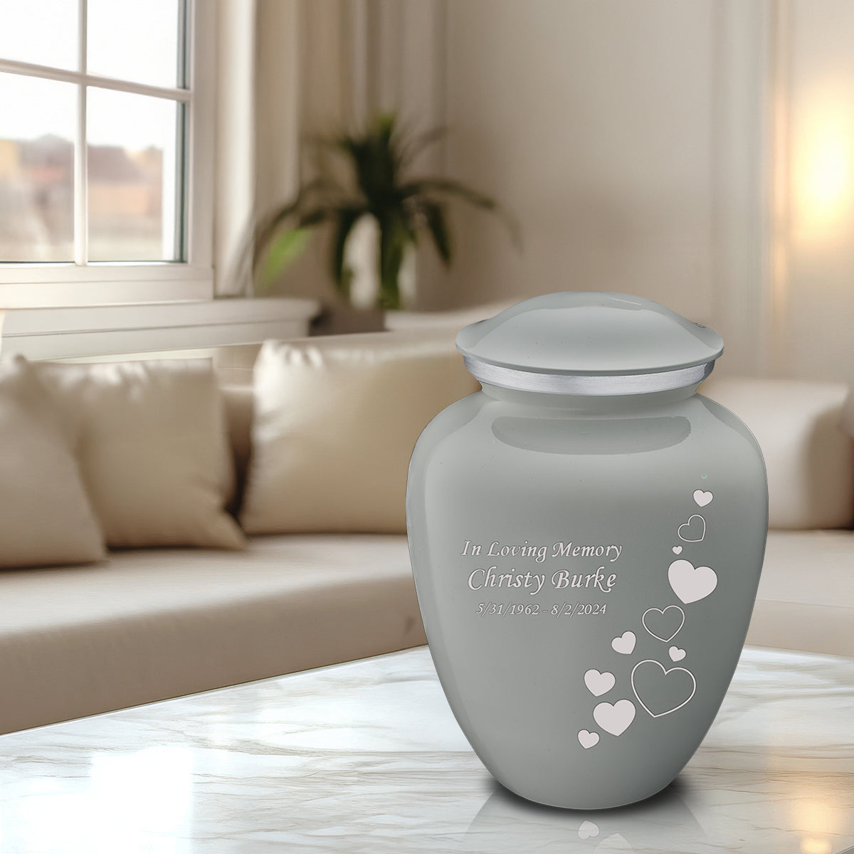 Adult Embrace Slate Grey Floating Heart Cremation Urn