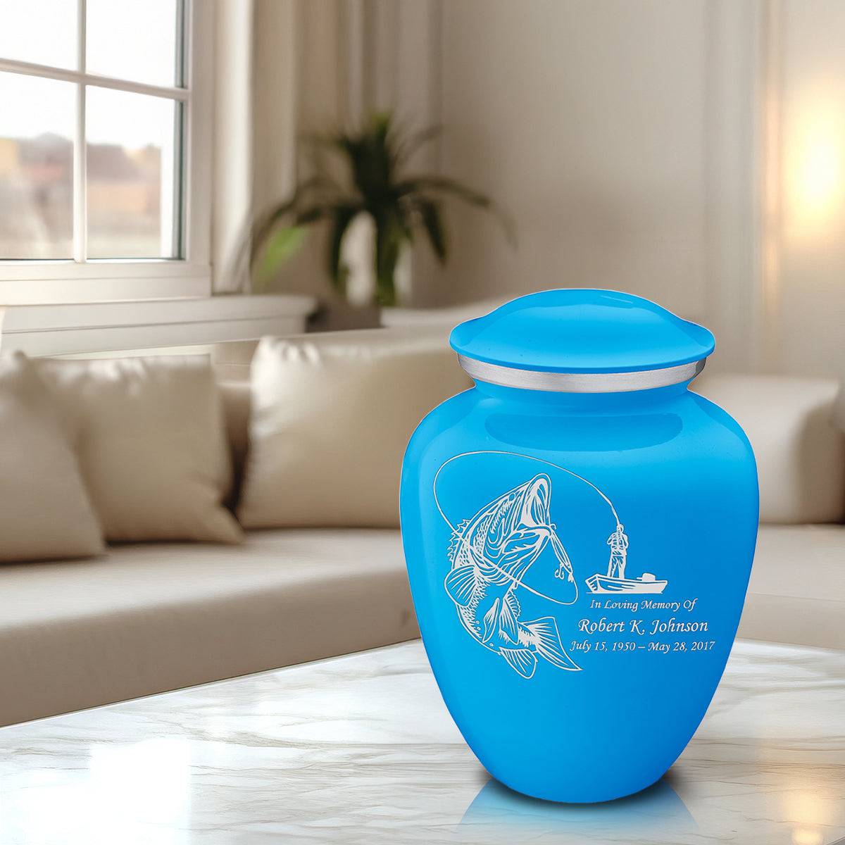 Adult Embrace Racing Blue Fishing Cremation Urn