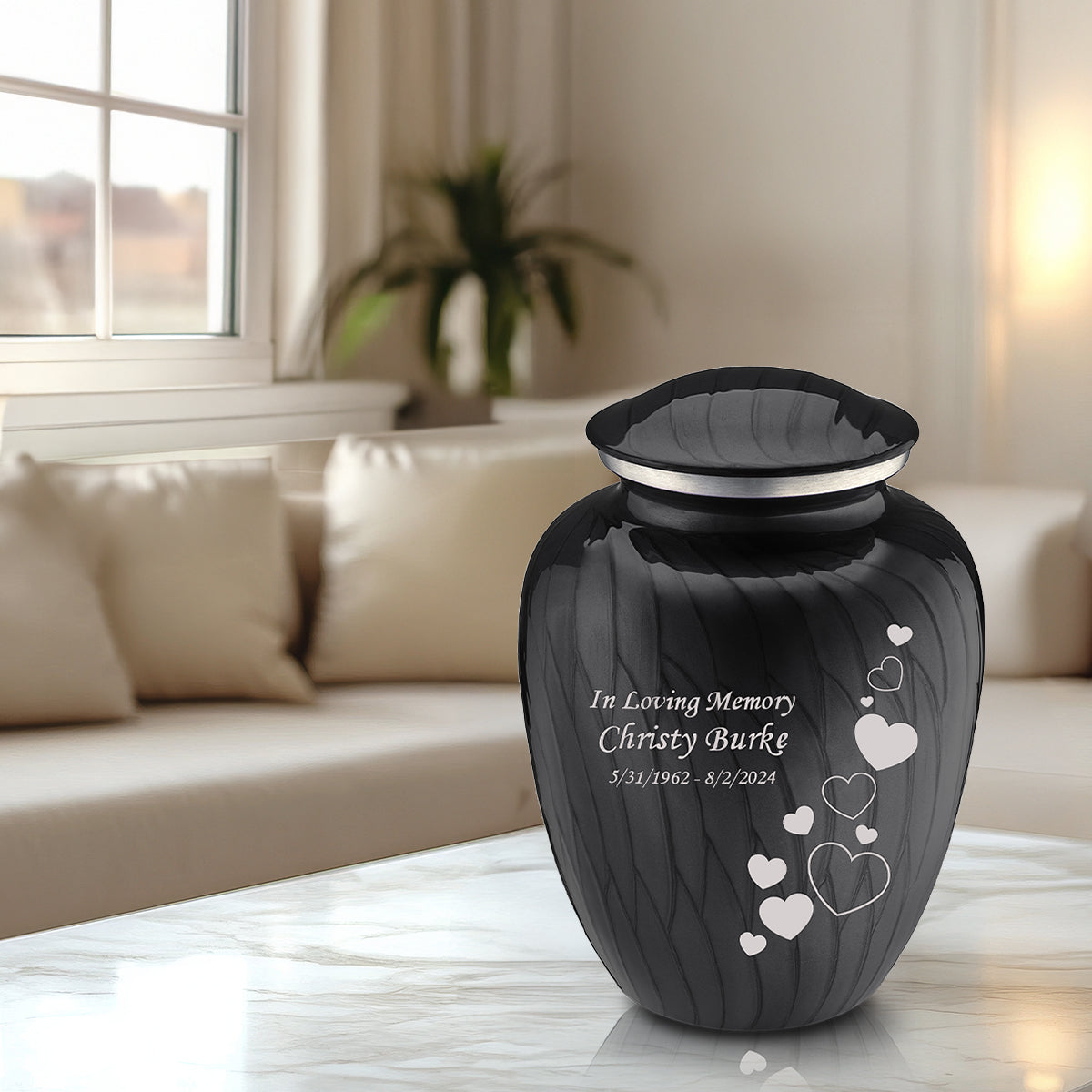 Adult Embrace Pearl Black Floating Heart Cremation Urn