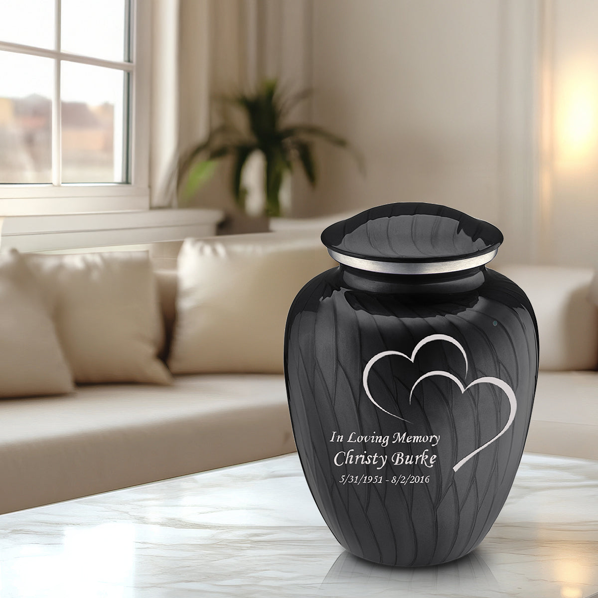 Adult Embrace Pearl Black Hearts Cremation Urn