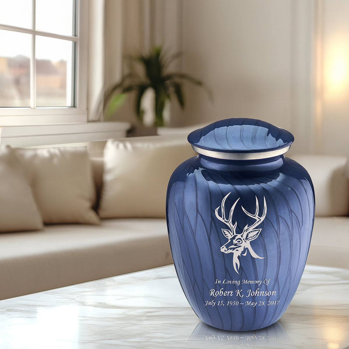Adult Embrace Pearl Cobalt Blue Deer Cremation Urn
