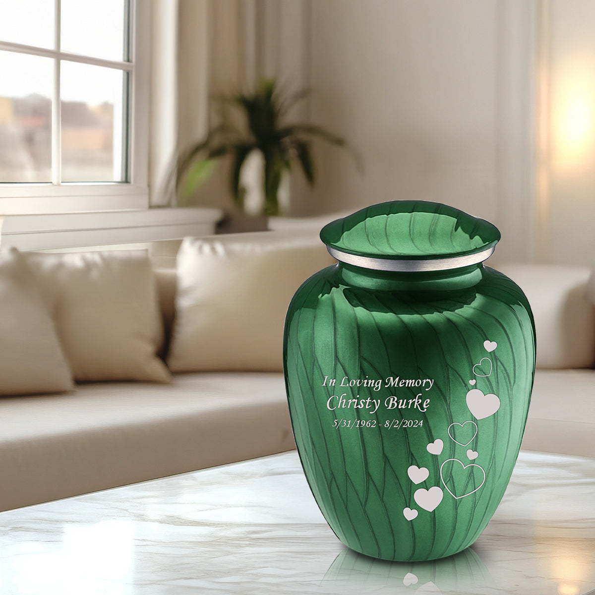 Adult Embrace Pearl Green Floating Heart Cremation Urn