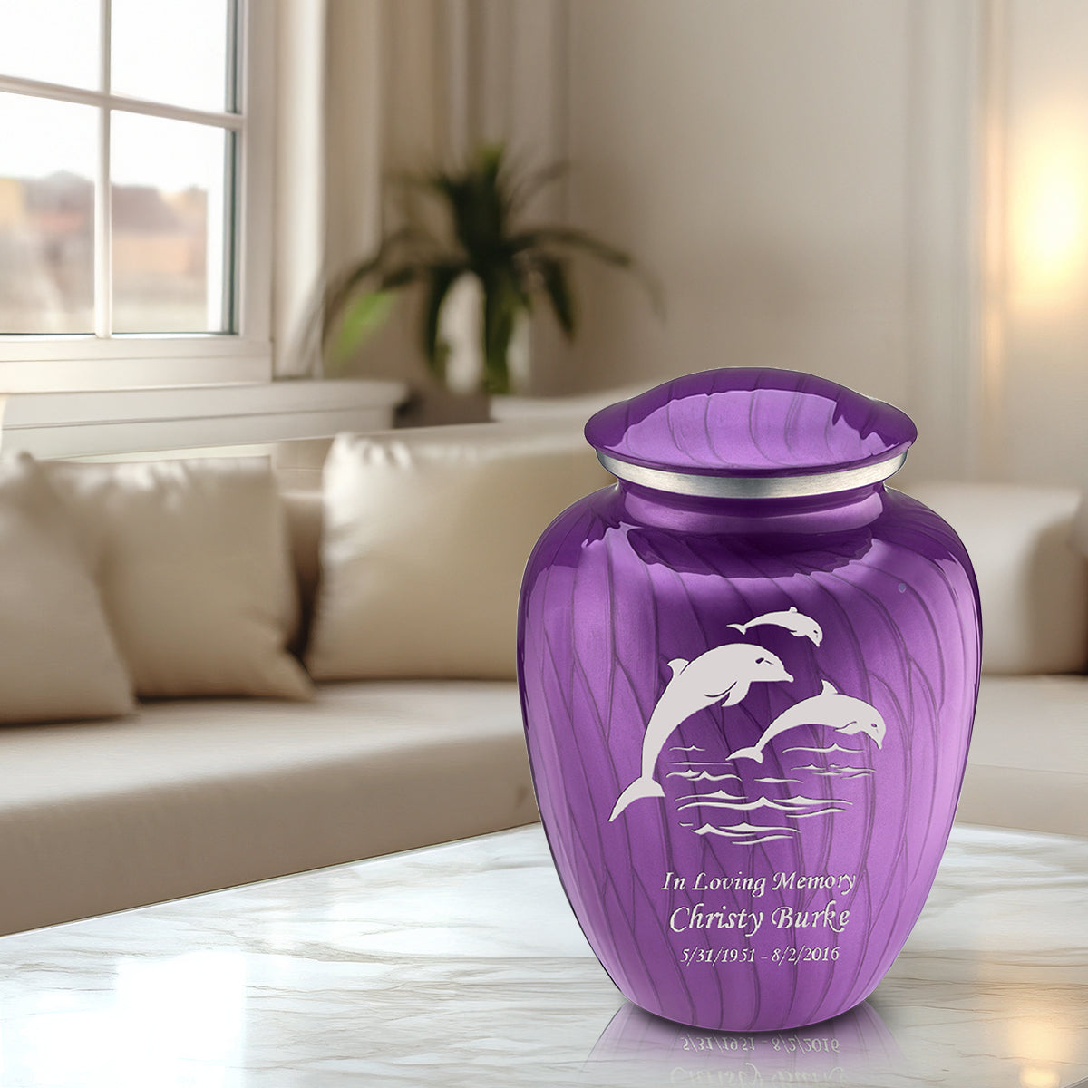 Adult Embrace Pearl Purple Dolphin Cremation Urn