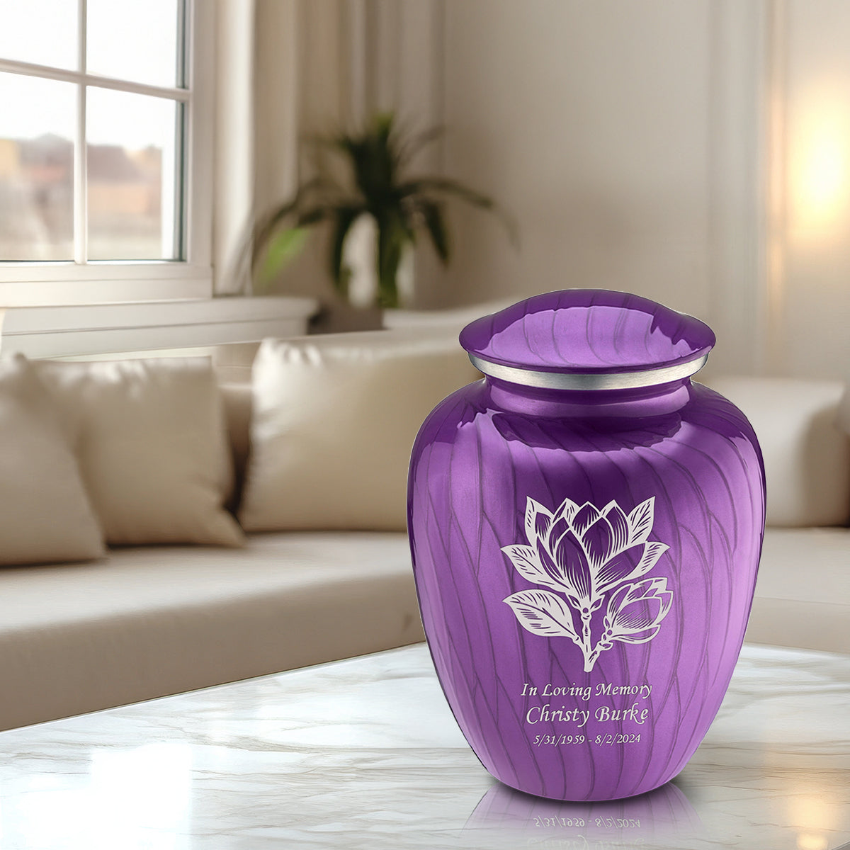 Adult Embrace Pearl Purple Magnolia Flower Cremation Urn