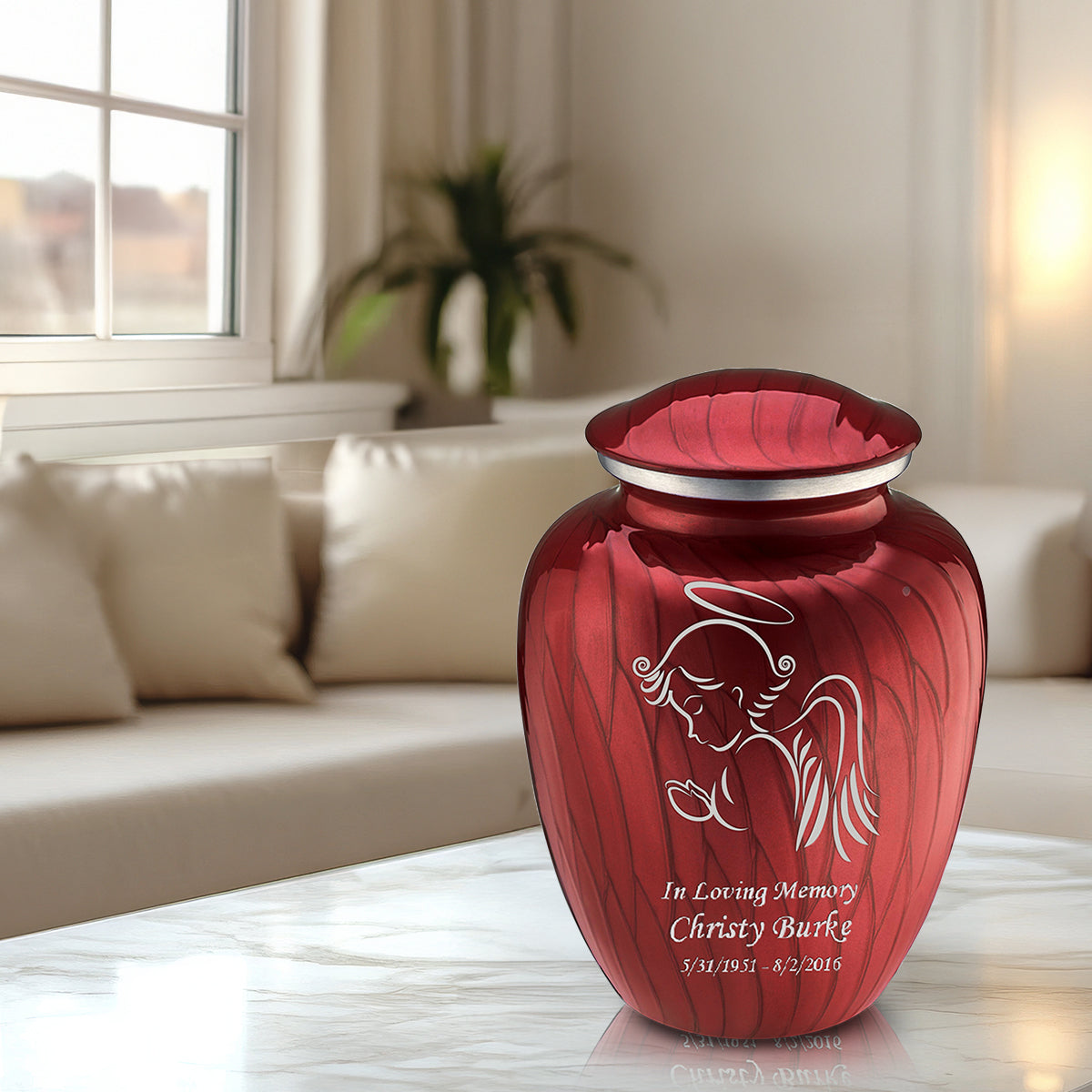 Adult Embrace Pearl Candy Red Angel Cremation Urn