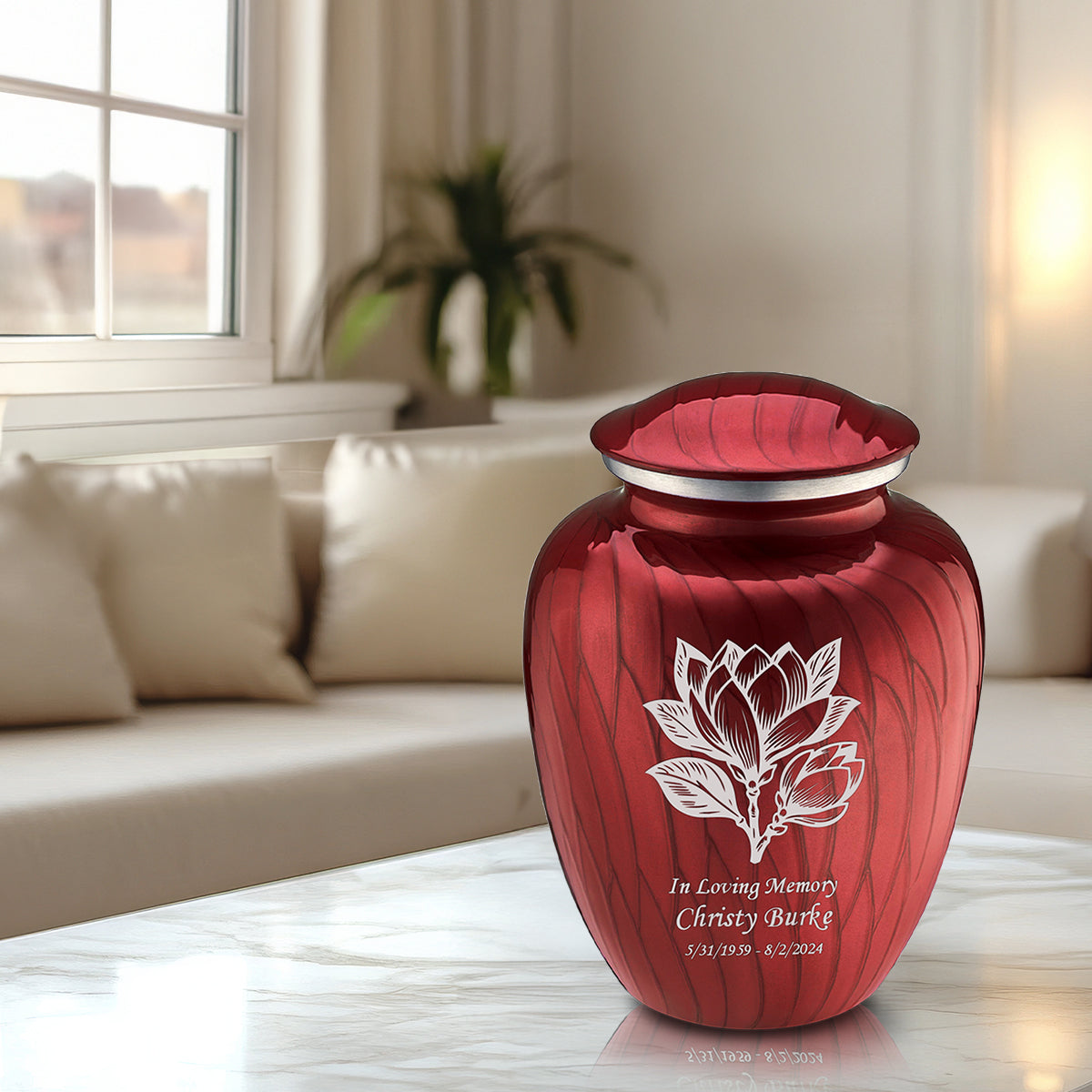 Adult Embrace Pearl Candy Red Magnolia Flower Cremation Urn
