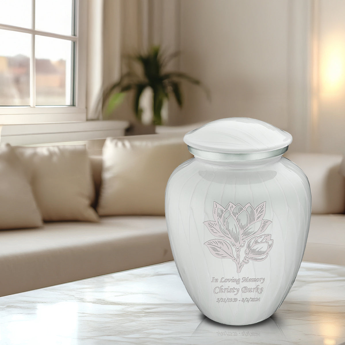 Adult Embrace Pearl White Magnolia Flower Cremation Urn