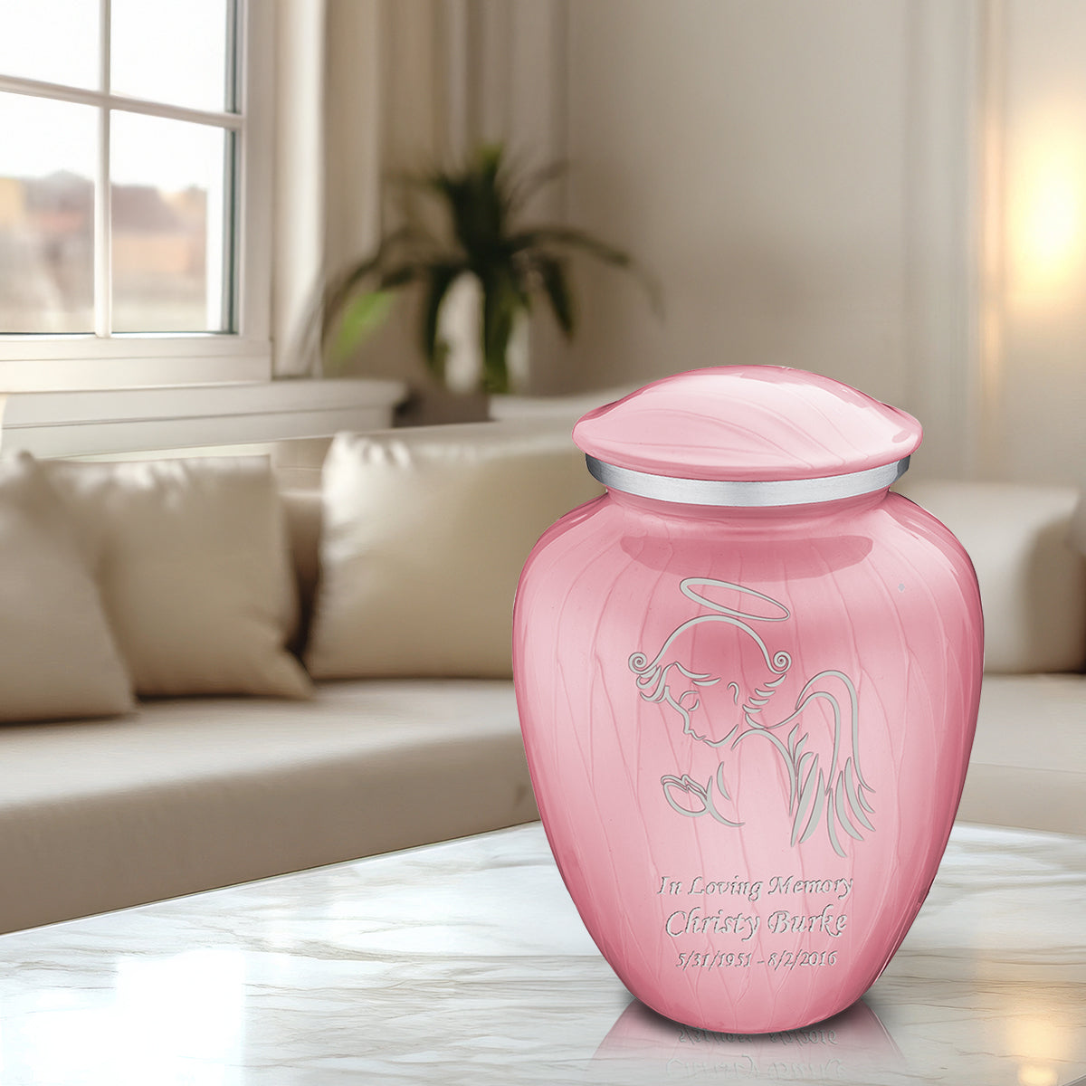 Adult Embrace Pearl Pink Angel Cremation Urn