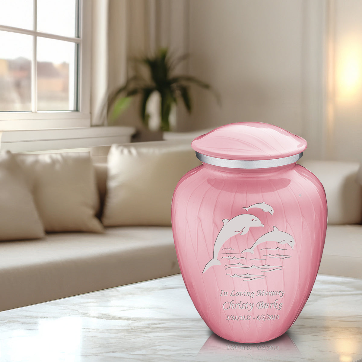 Adult Embrace Pearl Light Pink Dolphin Cremation Urn