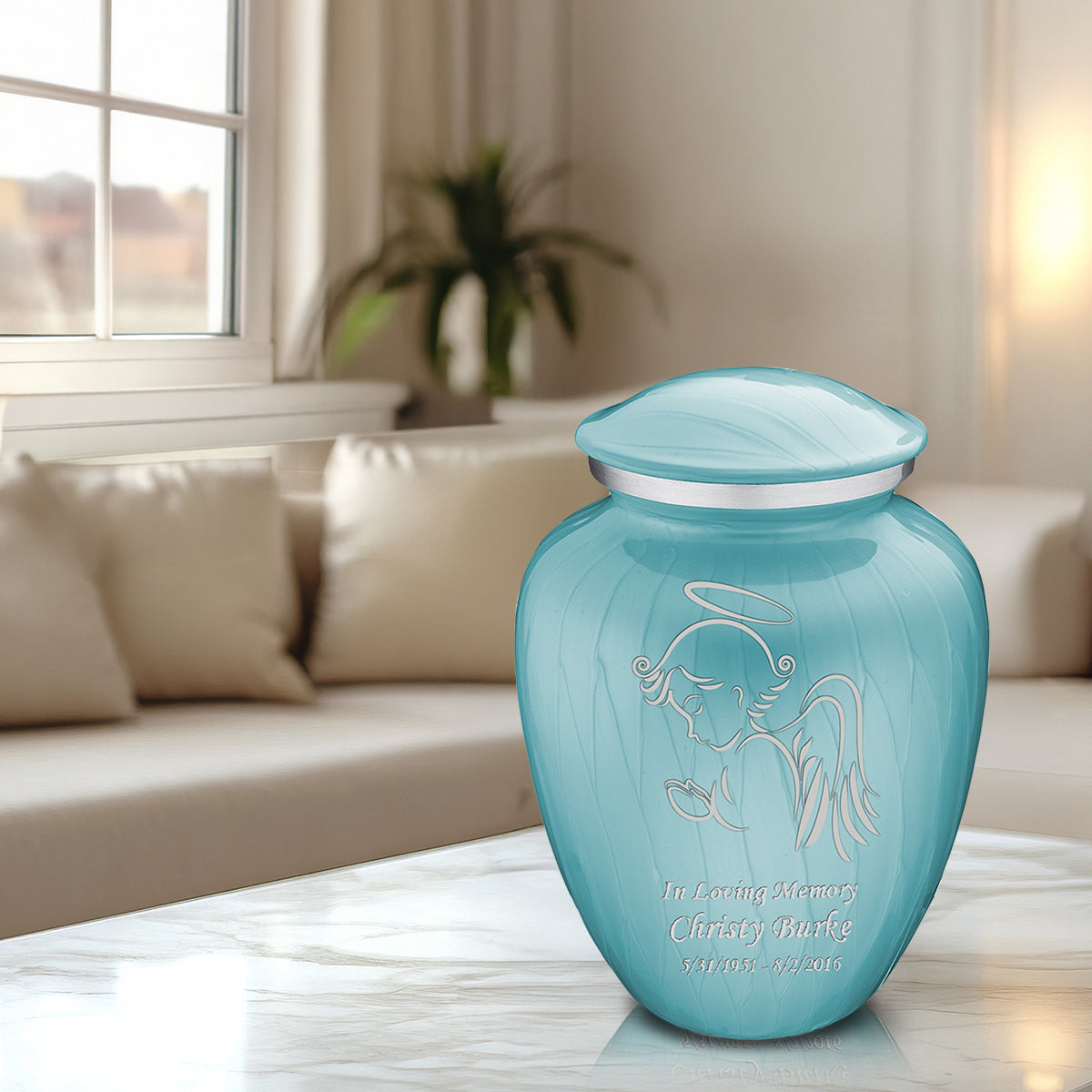 Adult Embrace Pearl Light Blue Angel Cremation Urn
