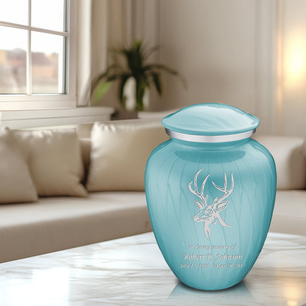 Adult Embrace Pearl Light Blue Deer Cremation Urn