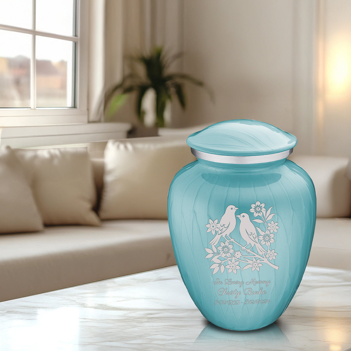 Adult Embrace Pearl Light Blue Songbirds Cremation Urn