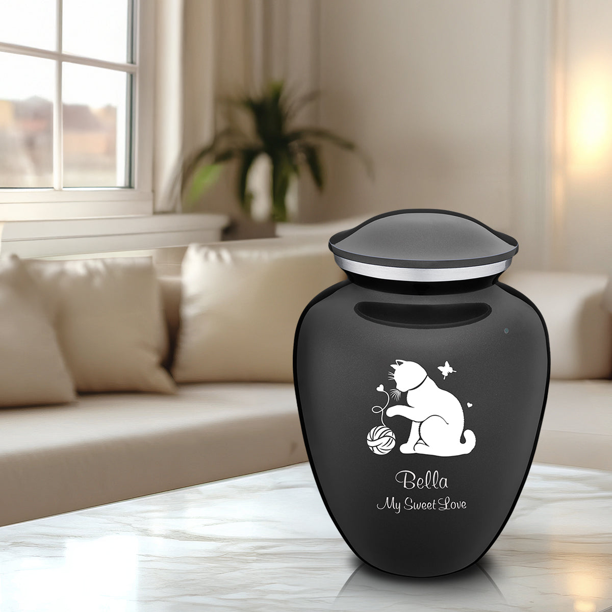 Large Embrace Charcoal Black Pet Fun Cat Cremation Urn