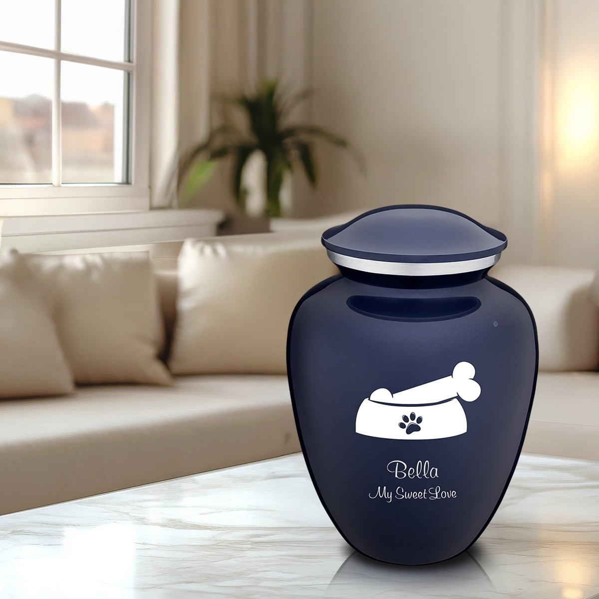 Large Embrace Cobalt Blue Pet Dog Bone Cremation Urn
