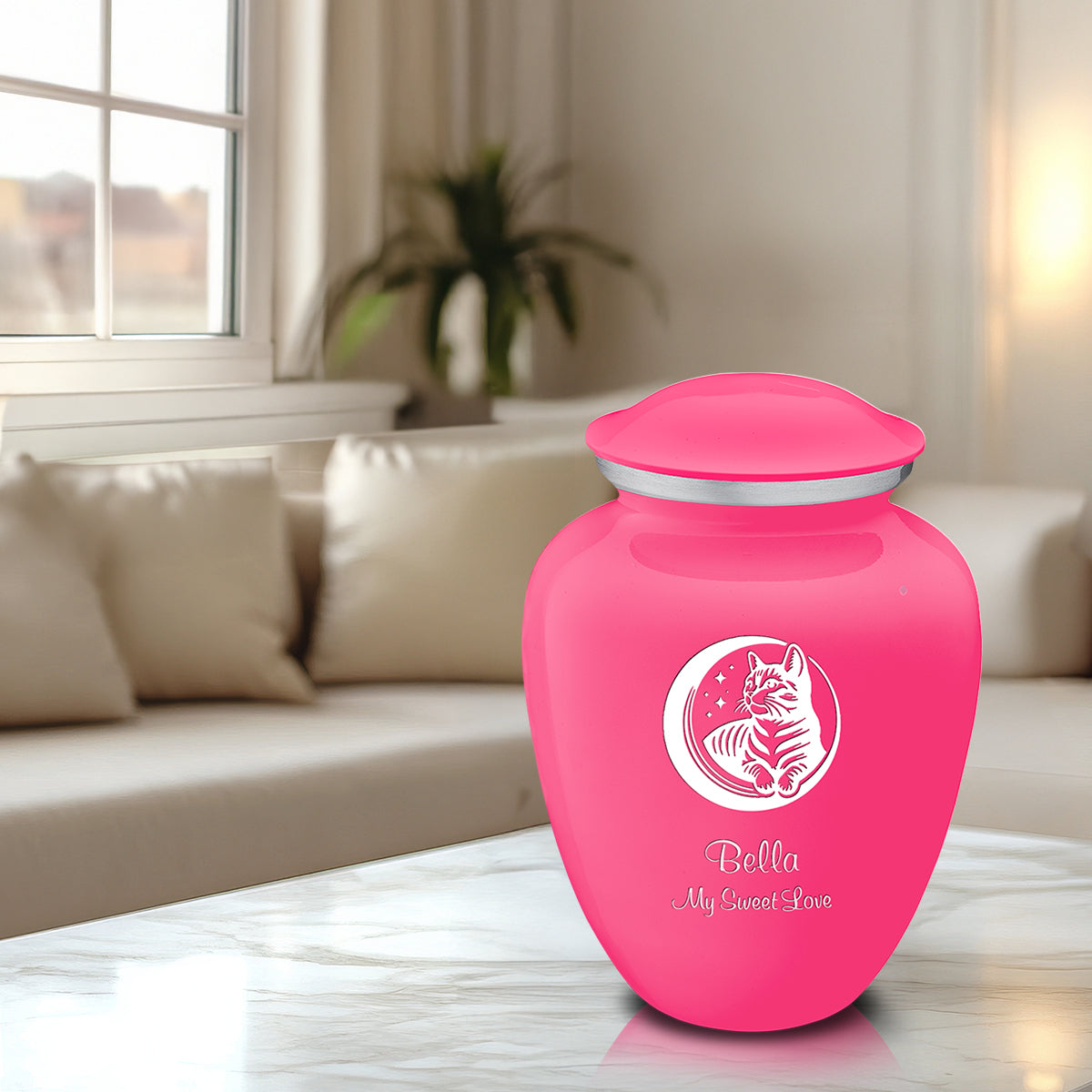 Large Embrace Bright Pink Pet Cute Cat Cremation Urn