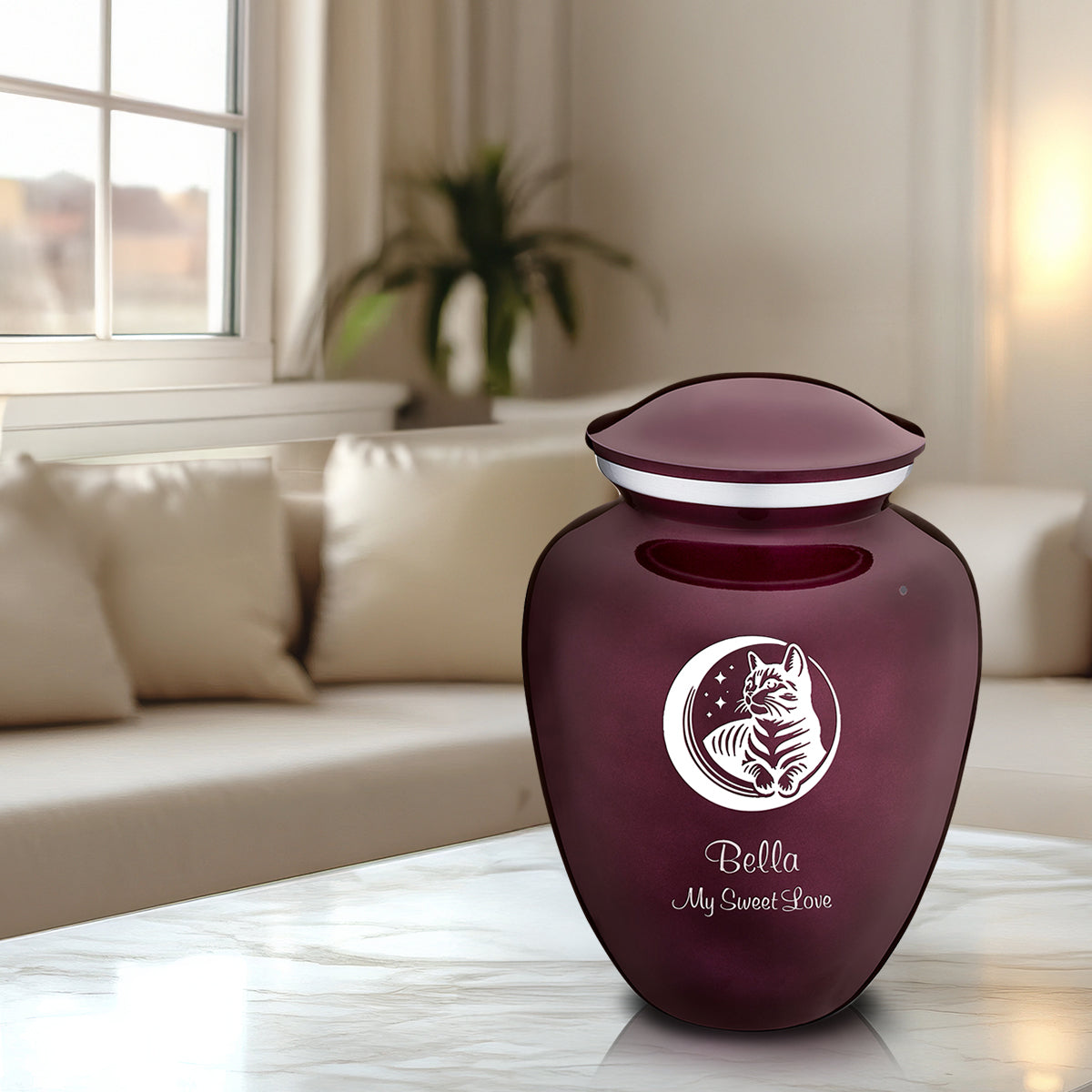 Large Embrace Cherry Purple Pet Cute Cat Cremation Urn