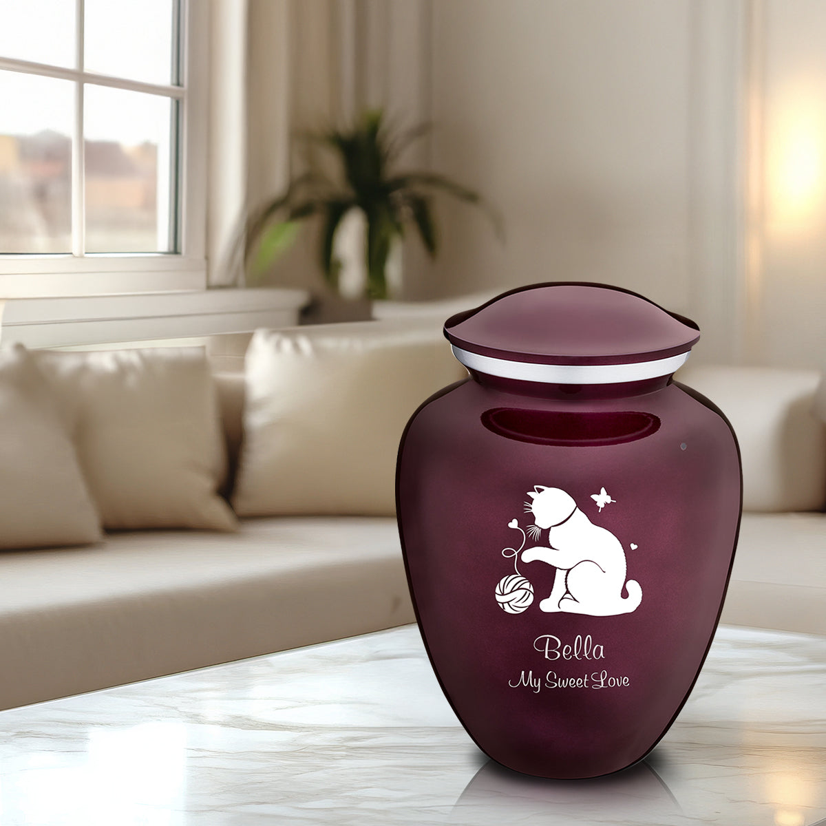 Large Embrace Cherry Purple Pet Fun Cat Cremation Urn