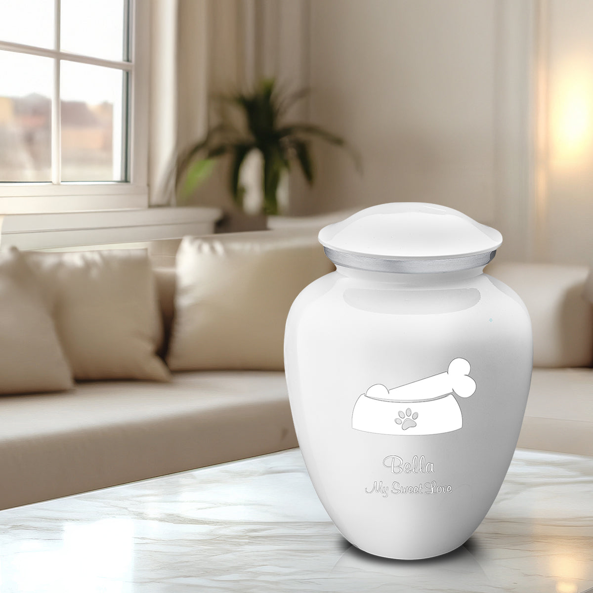 Large Embrace White Pet Dog Bone Cremation Urn