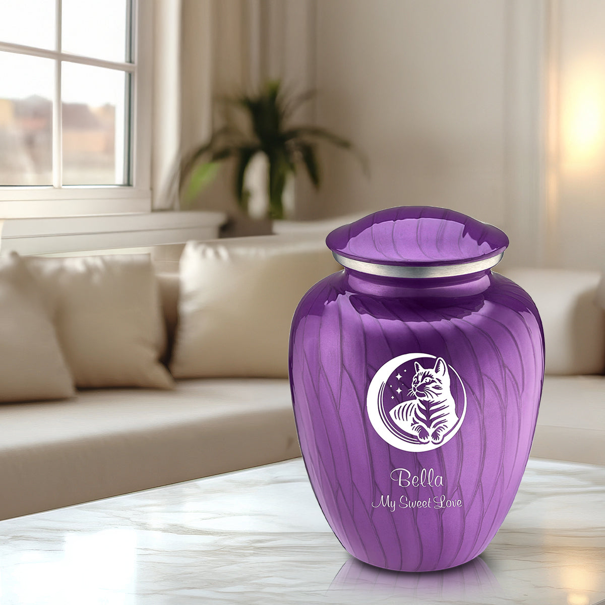 Large Embrace Pearl Purple  Pet Cute Cat Cremation Urn