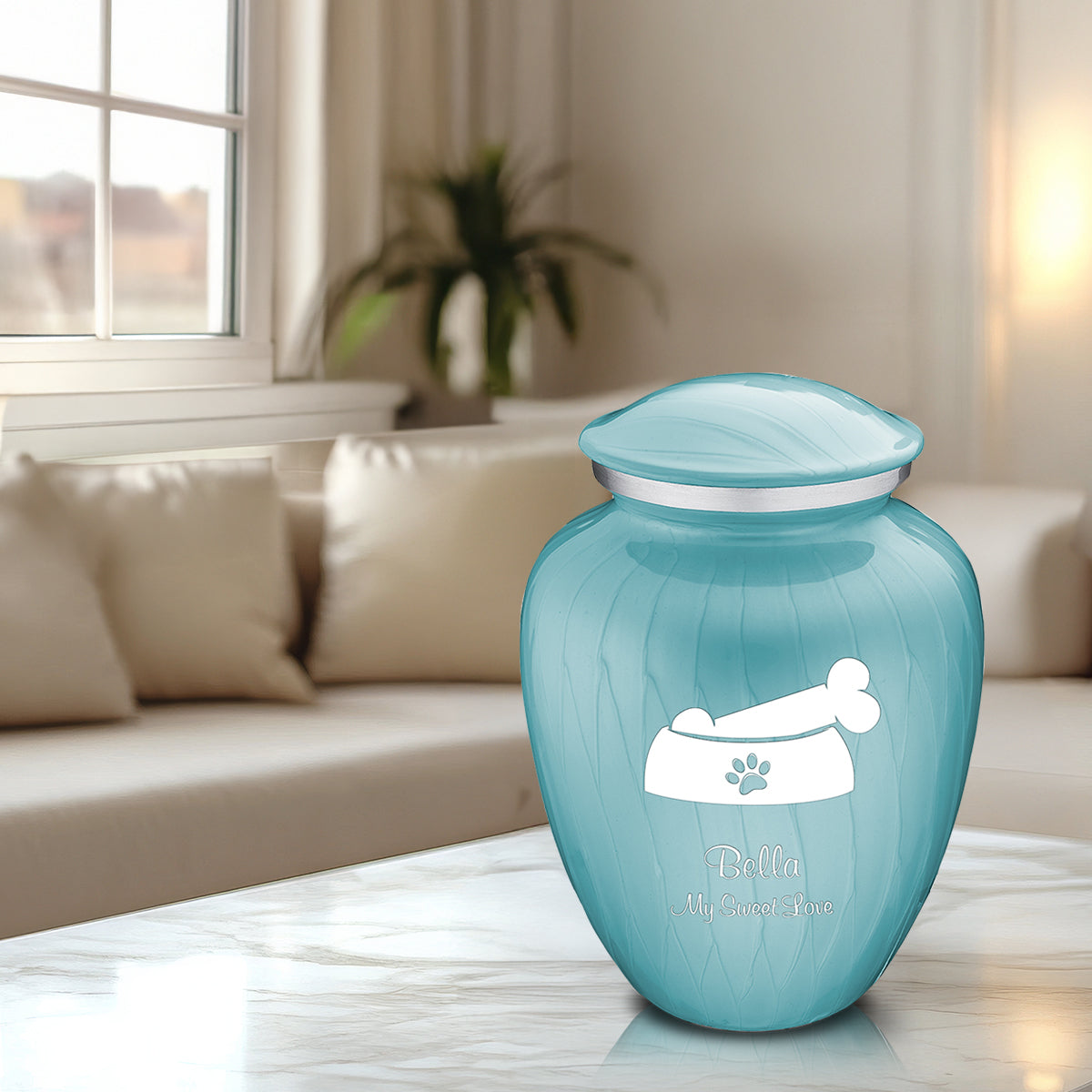 Large Embrace Pearl Light Blue Pet Dog Bone Cremation Urn