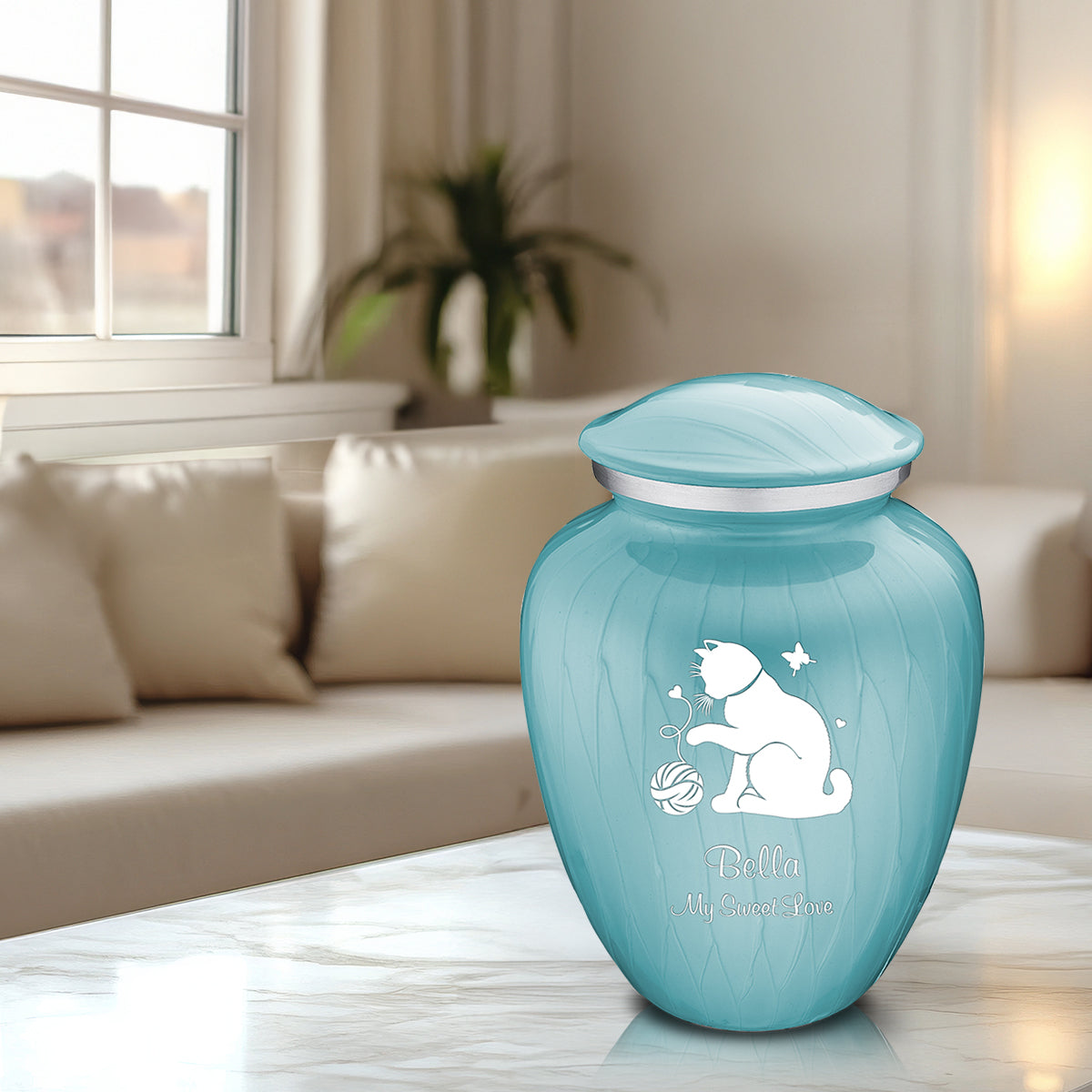Large Embrace Pearl Light Blue Pet Fun Cat Cremation Urn
