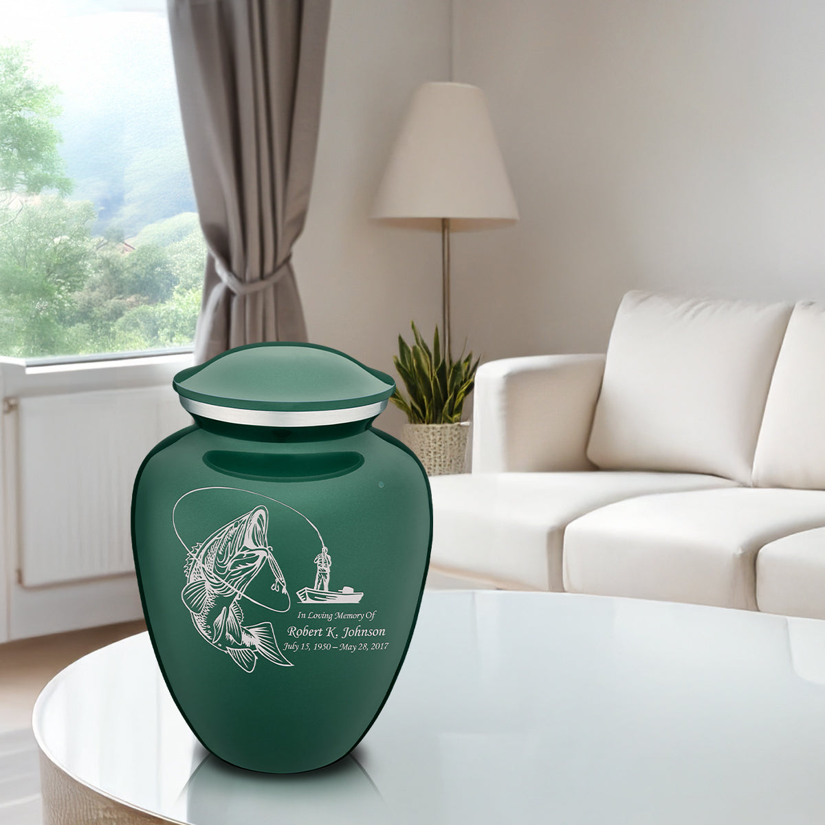 Adult Embrace Green Fishing Cremation Urn